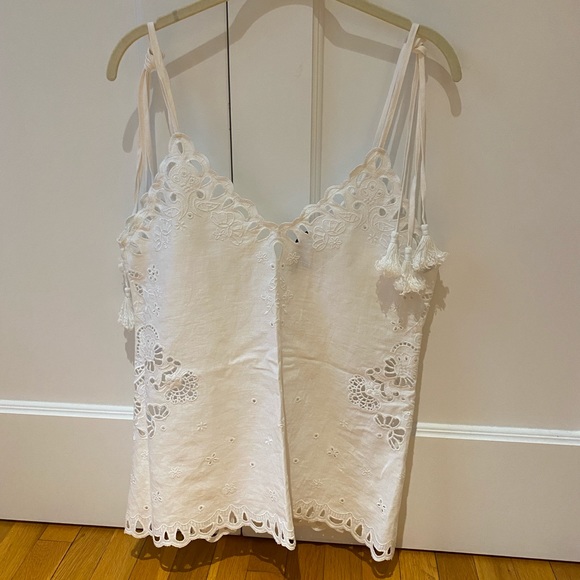 Theory Tops - Theory Willa Embroidered Linen Blend Eyelet Top